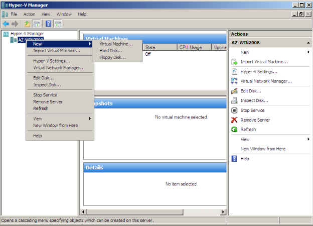 Hyper-V Manager. New VM creation.