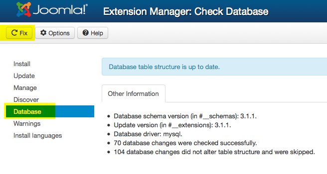 Fix Database Joomla 3