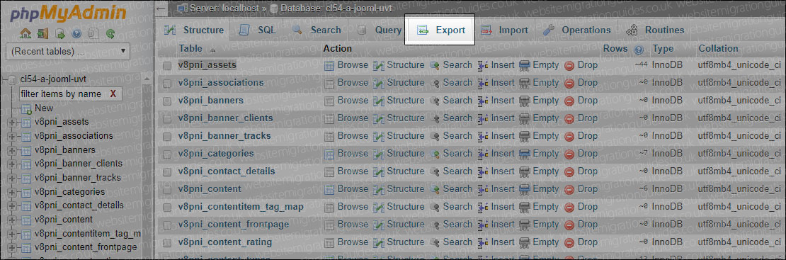 export Joomla 数据库