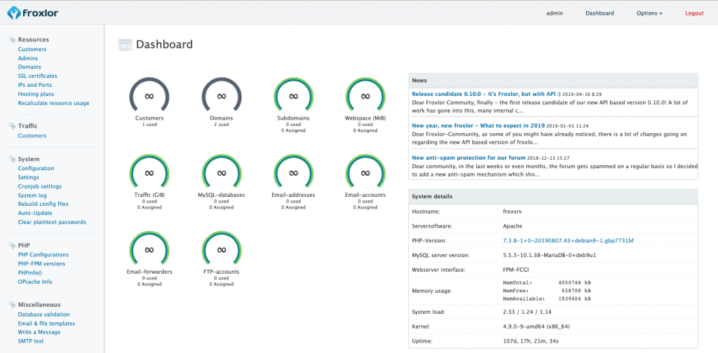 Froxlor - Top 10 Free Open Source Web Hosting Control Panels - HostNamaste